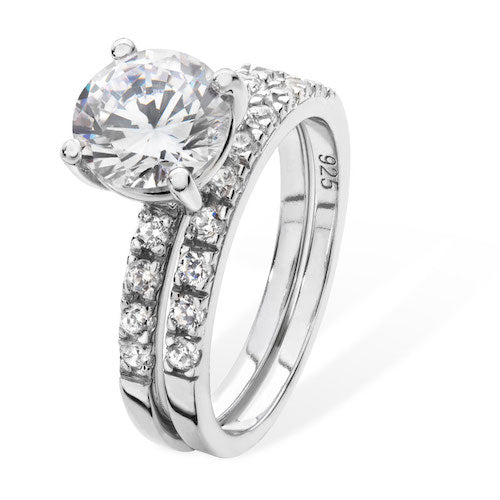 Silver CZ Wedding & Engagement Ring