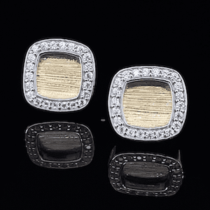 Square gold plated textured CZ earrings
