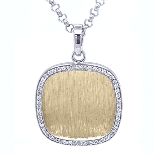 Square gold plated textured CZ Pendant