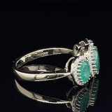 Three Stone Halo Style Emerald & Diamond ring