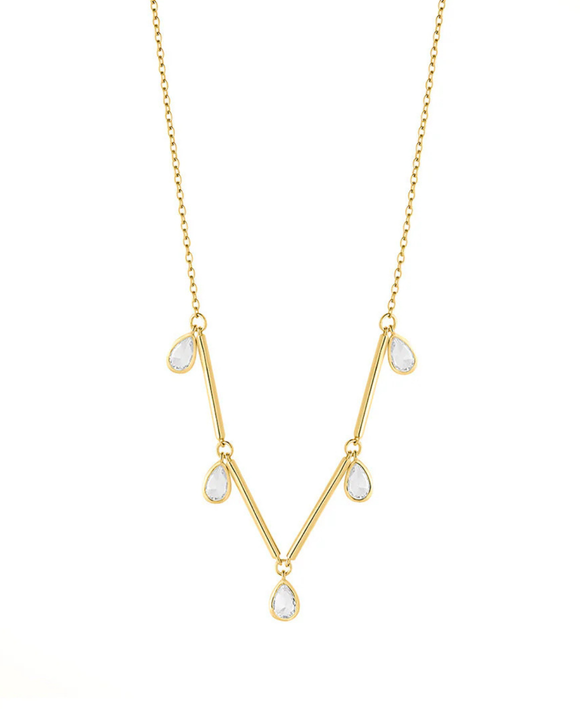Gold Plated CZ Droplet Bar Necklace