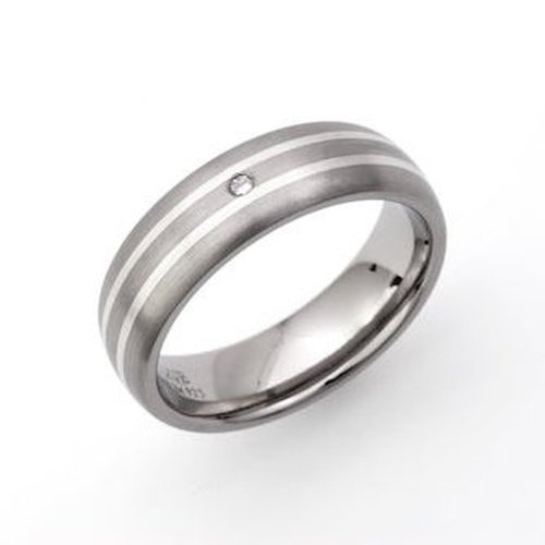 6mm Titanium Ring With Silver Inlay & Diamond