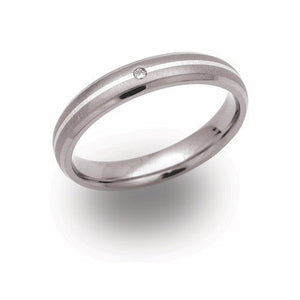 4mm Titanium & Silver Inlay Ring with Diamond