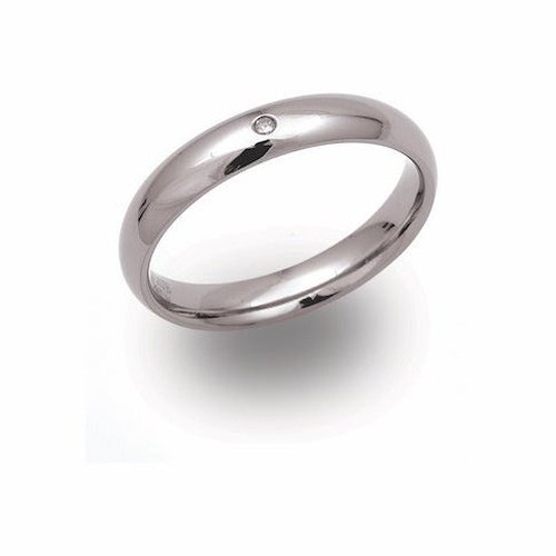 4mm Court Style Polished Titanium ring with diamond