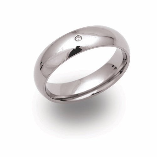 6mm Curved Polished Titanium ring with diamond