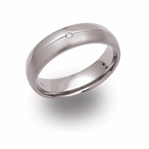 6mm Curved Matt & Polished Titanium ring with diamond