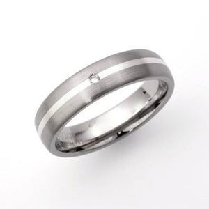 5mm Titanium & Silver Inlay Ring With Diamond