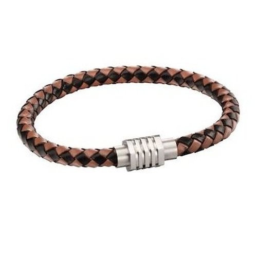 Leather woven brown bracelet with hexagon clasp Fred Bennett