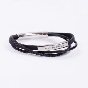 Blue Cork and Black Recycled Leather Bracelet with Stainless Steel Bar Fred Bennett