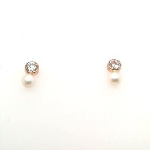 9ct Rose Gold Pearl & C/Z earrings