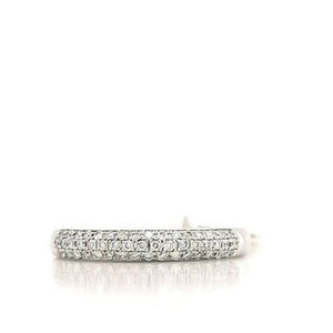 Three rows of claw set diamonds on curved band