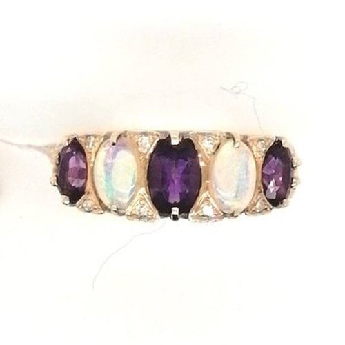 Amethyst, Opal and diamond ring
