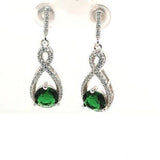 Silver CZ Green Drop Earrings