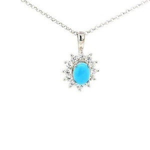 Oval Turquoise & Clear CZ Pendant