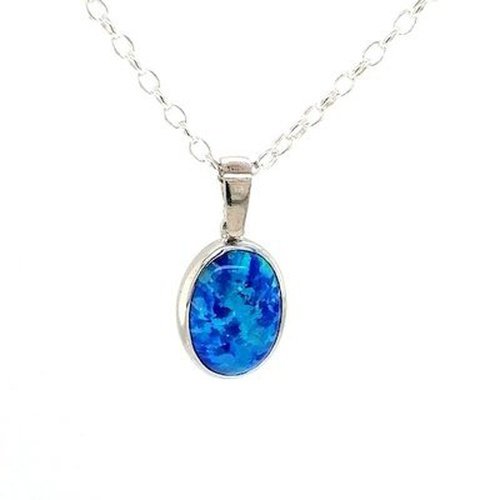 Silver Syn Blue Opal Pendant