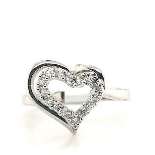 Silver Open Heart CZ Ring