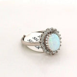 White Opal Halo Cluster Ring