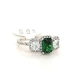 Silver Emerald & Diamond Three Stone CZ Ring