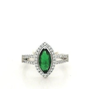 Silver Marquise Cut Green Stone Ring