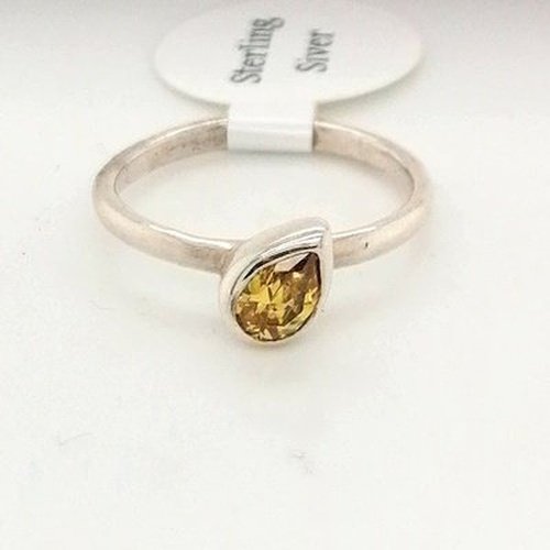 Silver Yellow Topaz CZ Pear Stacking ring