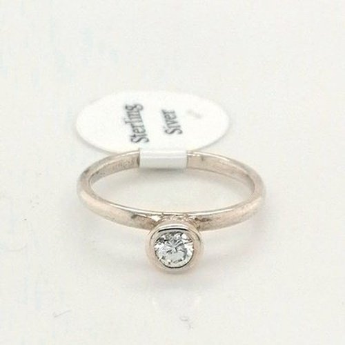 Silver White CZ Rub Over Set Stacking Ring