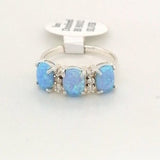 Three Stone Blue Opal Silver Ring size L 1/2