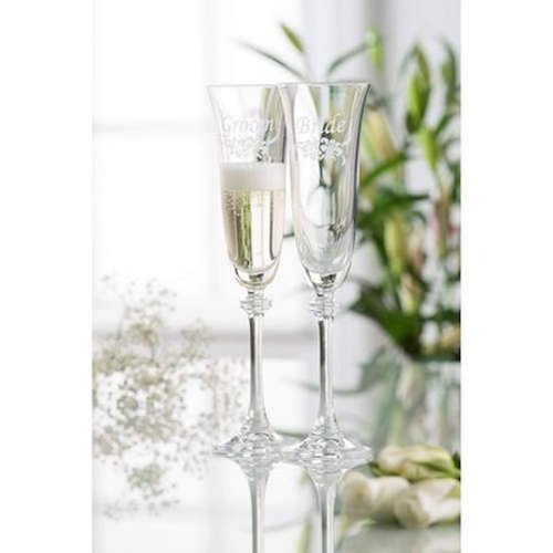 FLORAL BRIDE & GROOM LIBERTY FLUTE GLASS PAIR