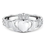 White Gold Claddagh With Celtic Weave Band