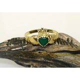 Ladies Green CZ 9ct Claddagh Ring