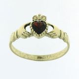Ladies Garnet CZ 9ct Claddagh Ring