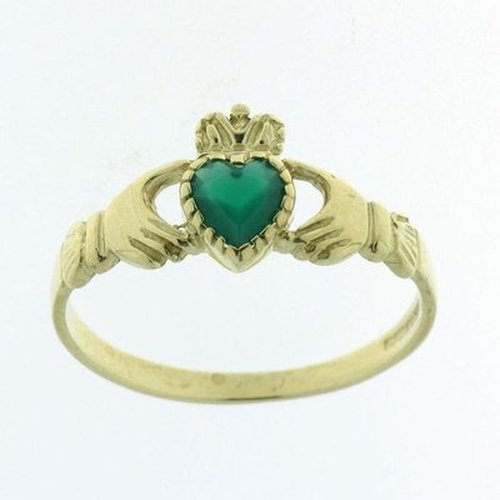 Ladies Green CZ 9ct Claddagh Ring