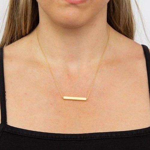 Satin Finish Yellow Gold Plated Horizontal Engravable Bar Necklace