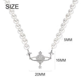 Silver or gold plated Freshwater Pearl Saturn CZ Necklace