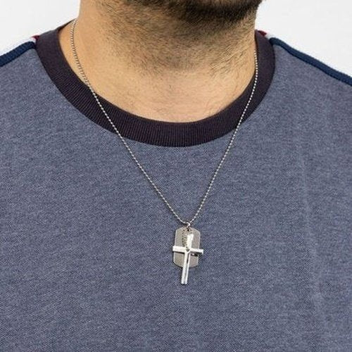 Stainless Steel Cross and Dog Tag Necklace (P5021)