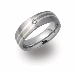 6mm Silver & Steel CZ Gents Ring