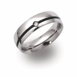 6mm Steel Ring with Black IP and CZ