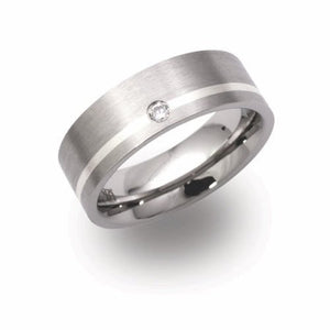 7mm Steel Ring With Silver Inlay and CZ