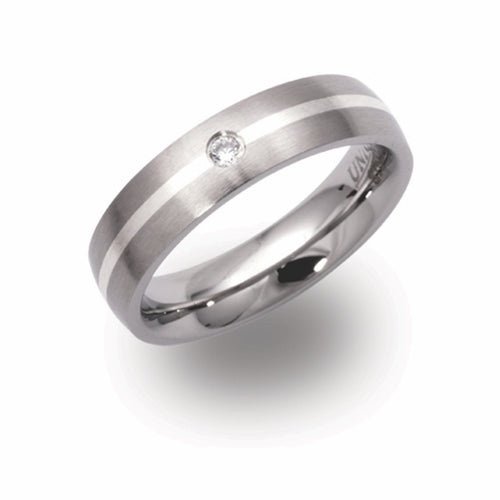 5mm Gents Steel & Silver Inlay Brushed Ring