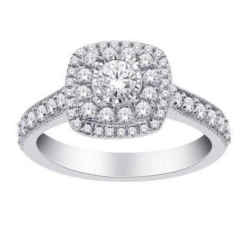 Square Double Halo Style Solitaire Ring .80ct