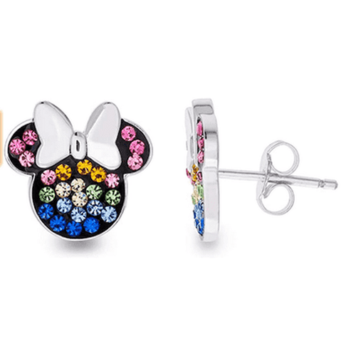 Disney Minnie Mouse Sterling Silver Rainbow Crystal Stud Earrings