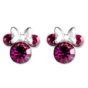 Disneys Minnie Mouse Pink Birthstone Silver Earrings