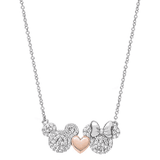 Mickey and Minnie Mouse Silver and Rose Gold Stone Set Necklace