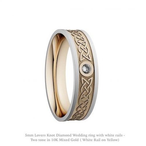 Wedding Ring with White Rails – Two Tone