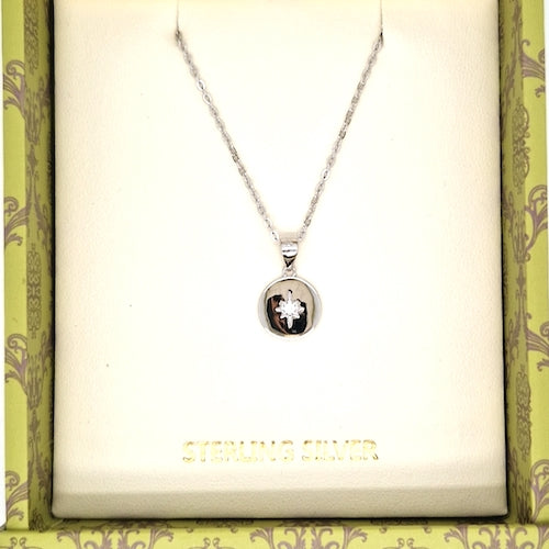 Sterling Silver Round Disc with CZ stone Pendant
