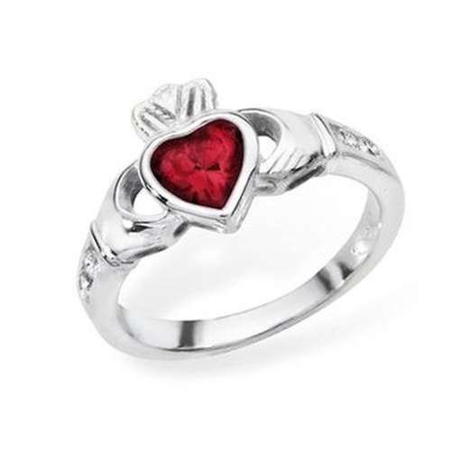 Silver Jan Red Cz Cladagh Ring