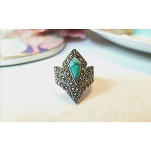 Marcasite & Turquoise Silver Ring SJR275