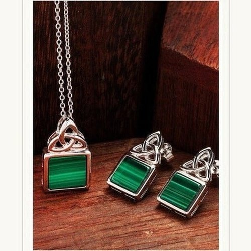 Sterling Silver Trinity Knot with Malachite Pendant or earrings