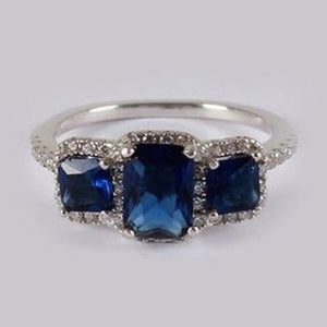 Silver Sapphire & Diamond Three Stone CZ Ring